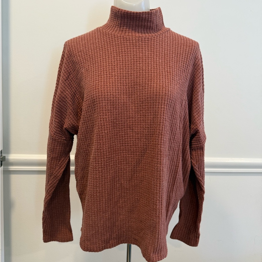Z Supply Mock Neck Terracotta Waffle Knit Top